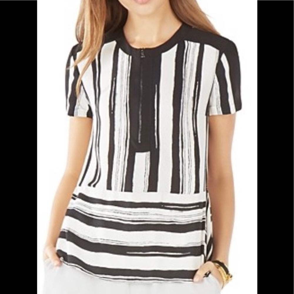 Bcbgmaxazria Cyra Short Sleeve Striped Peplum Top